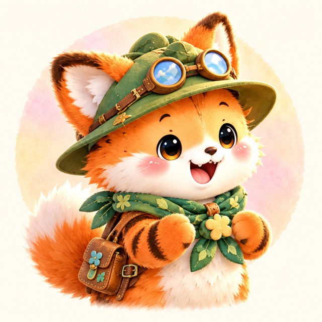 狐狸 Félix，綠色探險帽與護目鏡
