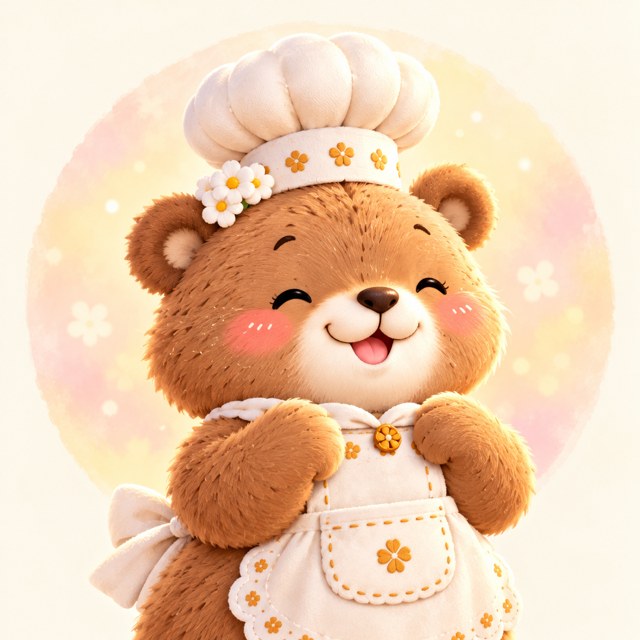 小熊 Nounours，白色主廚帽與圍裙