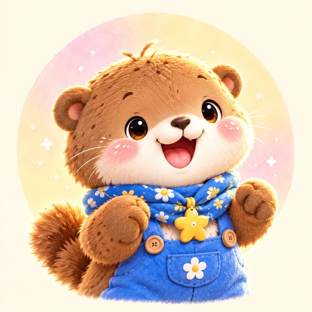 水獺 Pépin，藍色服裝與星星吊飾