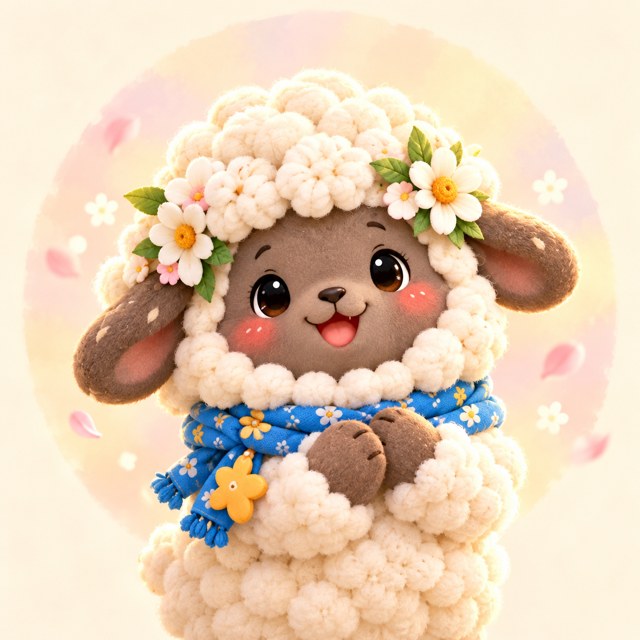 綿羊 Pompon，奶油色羊毛與花冠